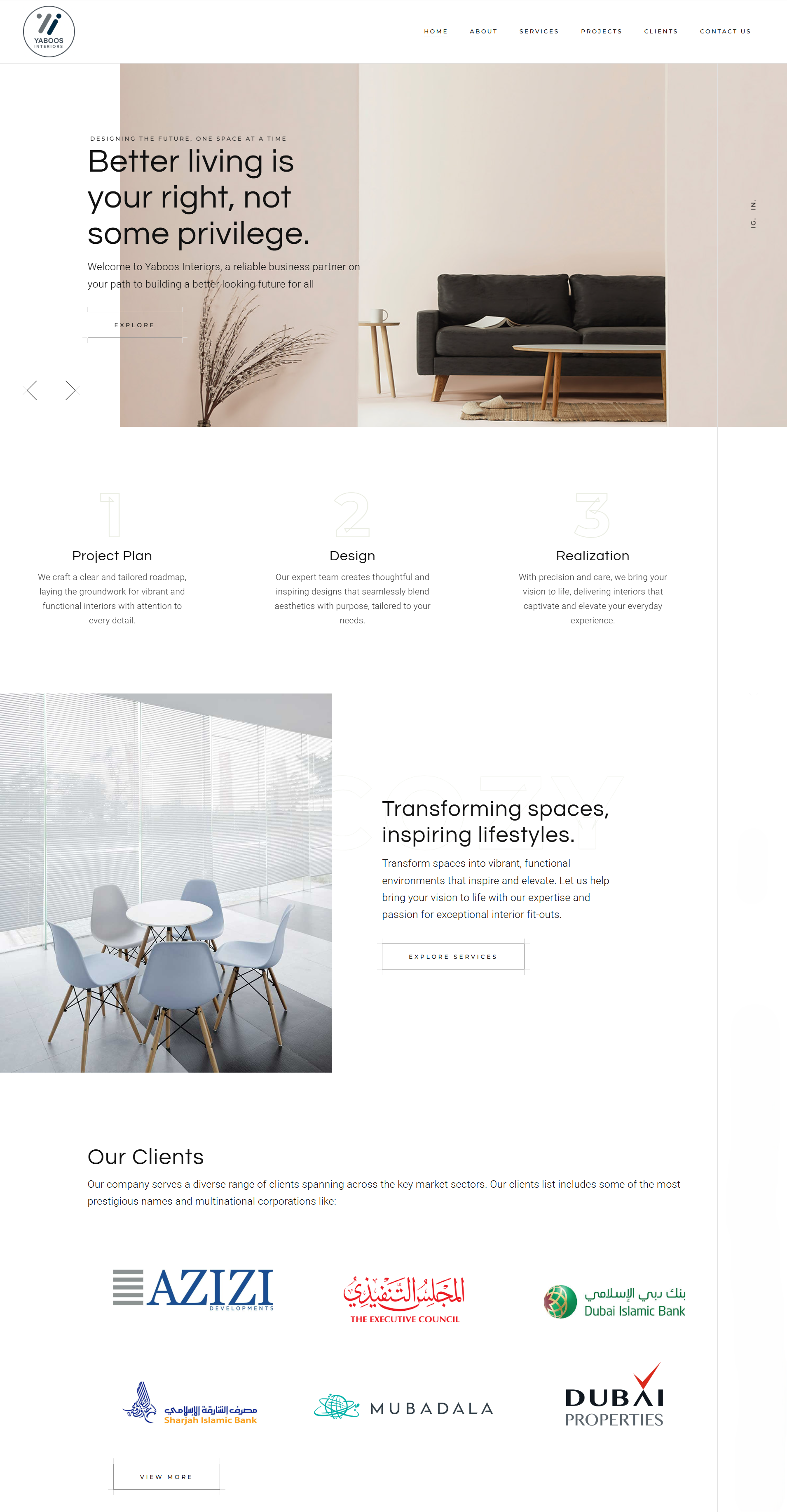 Yaboos Interiors website screenshot